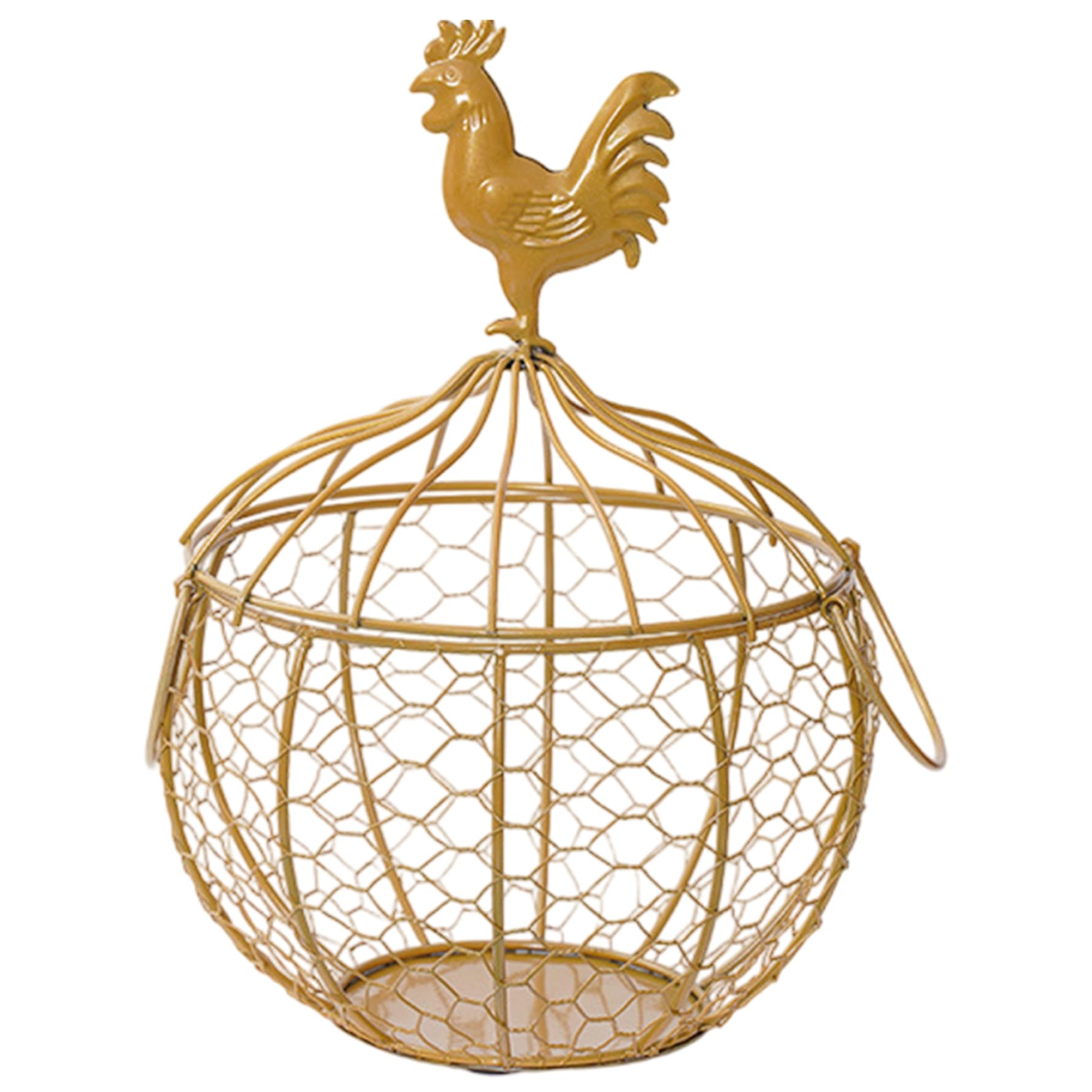 Cesta para huevos de gallina de alambre dorado con asa y tapa de gallina vintage