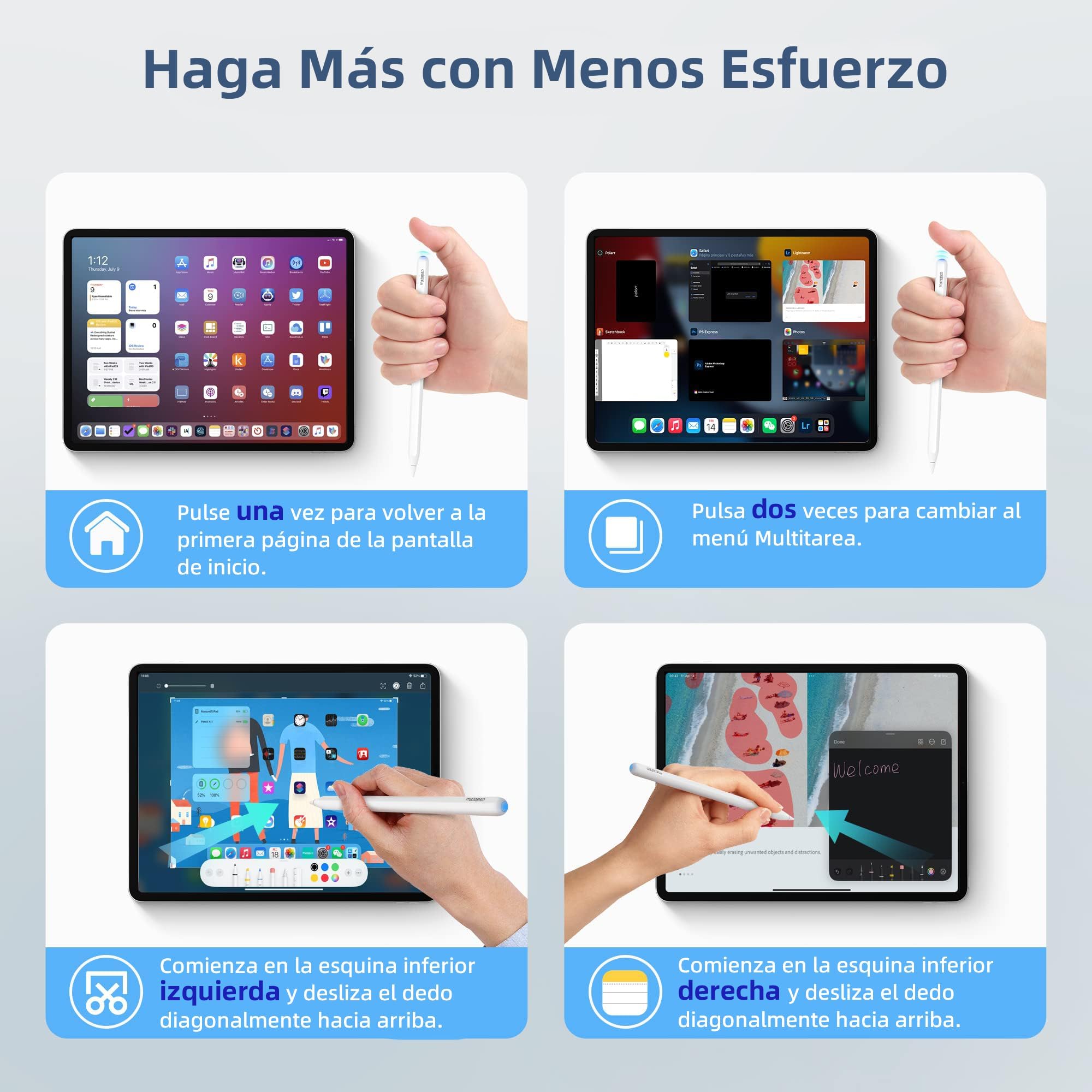 [Solo Compatible con Apple iPad Pro 12.9" (3-6 Gen),11"(1-4 Gen),iPad Air 4 Gen,iPad Mini 6] Metapen A14 Lápiz para iPad con Carga Magnética,Rechazo Palma