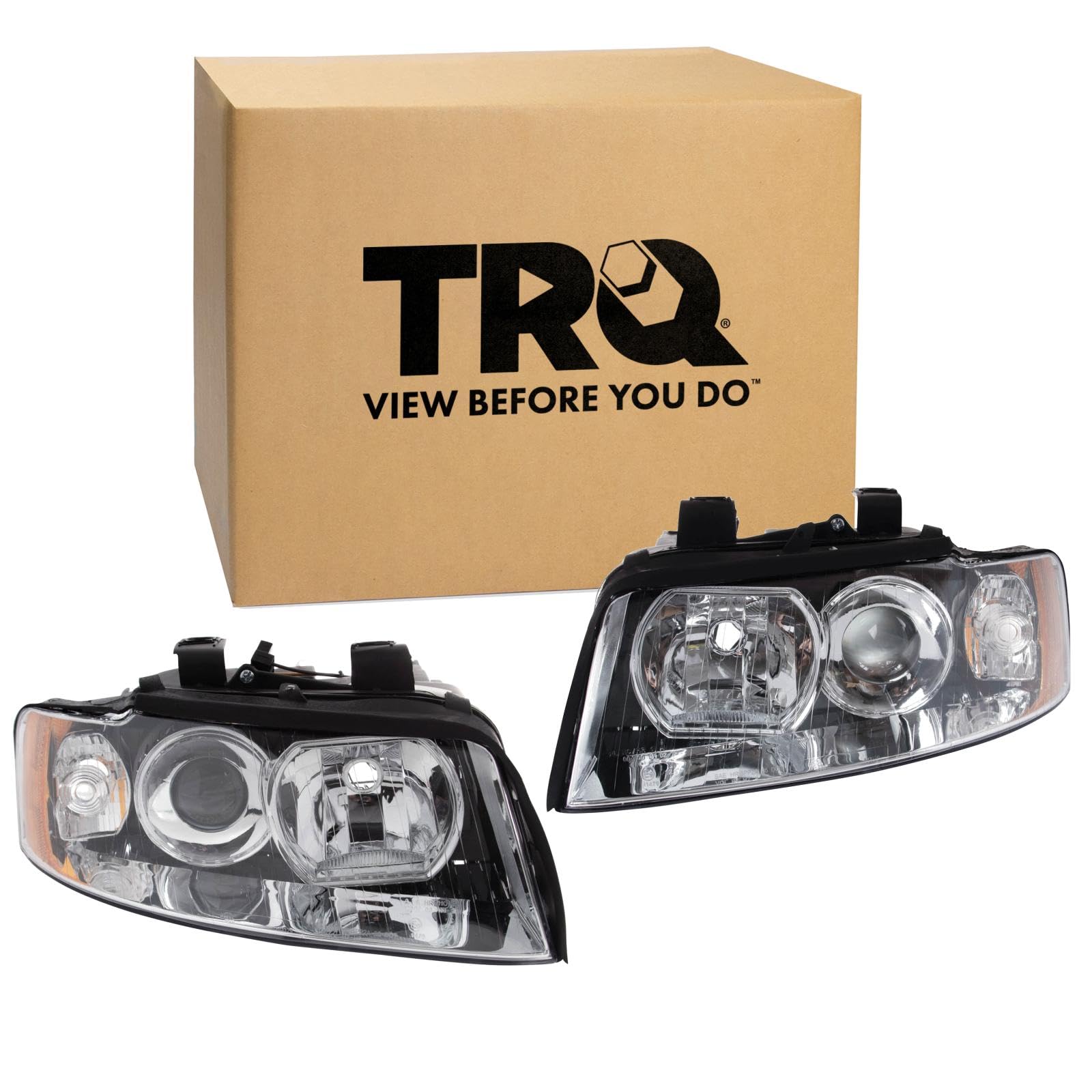 TRQ Driver and Passenger Side Headlight Assembly Set Compatible with 02 Audi A4 03-04 A4 05 To VIN 399999 03 Quattro 04 Quattro 05 To VIN 399999 02 S4 04-05 S4 Halogen Only