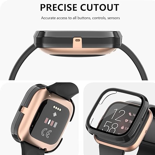 Miniatura 3 de Tobfit - Protector de pantalla para Fitbit Versa 2 con funda protectora de vidrio templado HD, carcasa rígida de policarbonato de cobertura completa
