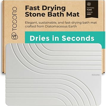 TOSORO - Stone Bath Mat, Diatomaceous Earth Non-Slip Stone Shower Mat - Quick Drying Absorbent Bath Mats for Bathroom - Elegant & Modern Design, Easy to Clean 23.5 x 15 Grey 2 Pieces