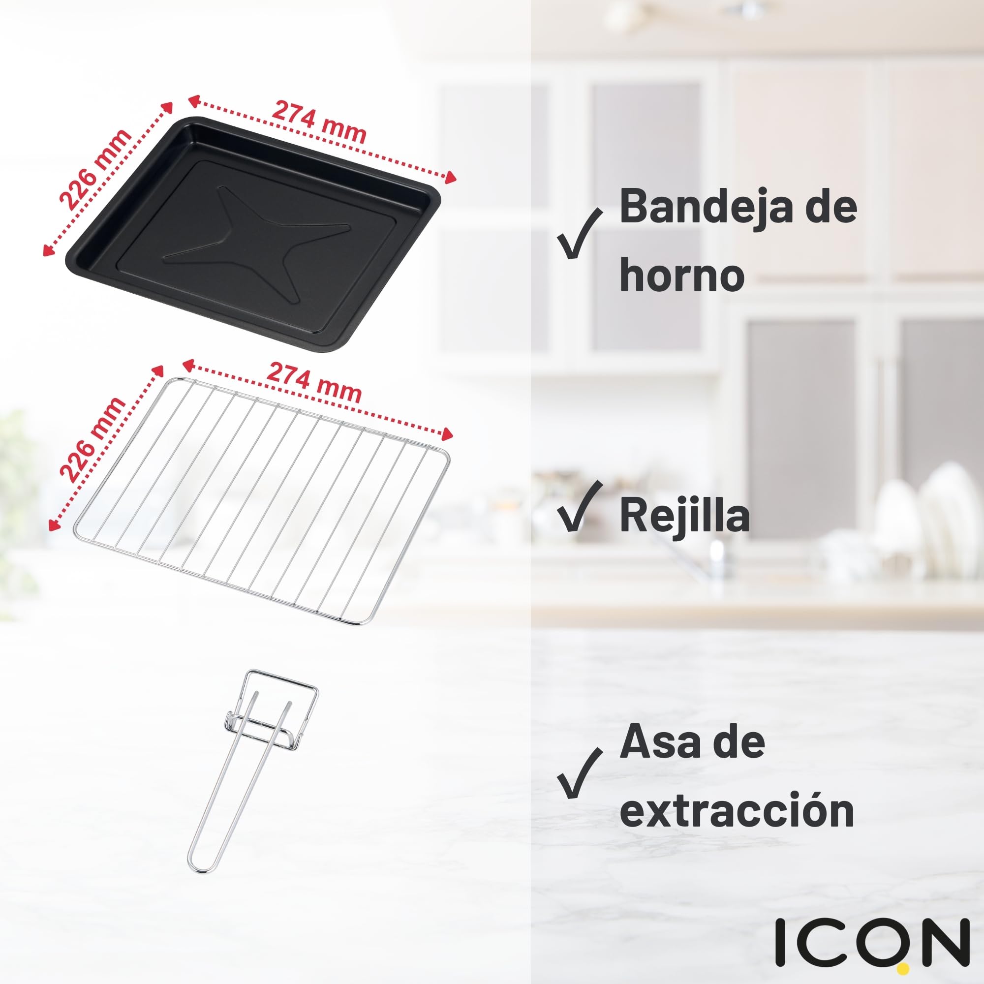 ICQN Mini Horno Eléctrico 15L Compacto, 1200W, 3 Funciones de Cocción, Temporizador 60 min, Termostato 90–230°C, Antracita