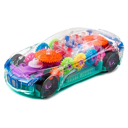 WISHKEY Plastic Concept Racing Car for Kids, Bump and Go Car Toy with 360 Degree Rotating Universal Wheel, Gear Simulation Car with Flashing Lights and Exciting Music, Multicolor, 3+Years(Pack of 1)