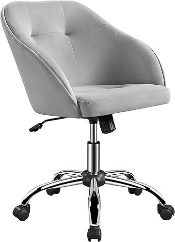 Miniatura 12 de Topeakmart Silla de escritorio de terciopelo para oficina, con base de metal, tapizada, giratoria, altura ajustable, silla de computadora moderna,