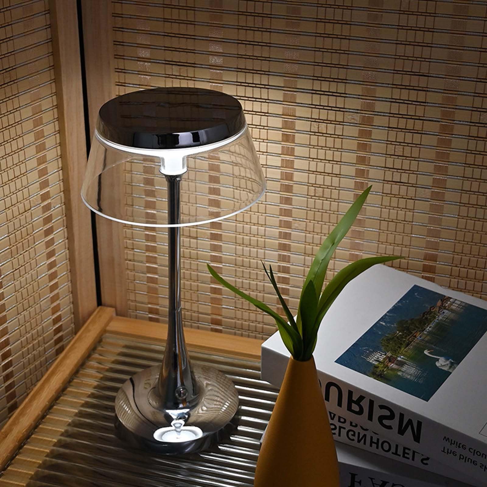 LED Tischleuchte Kabellos Touch Dimmbar Akku Tischlampe USB-C Aufladbar 3 Farbtemperatur Schreibtisch Lampe Nachttischlampe Leselampe 3000K-6000K für Schlafzimmer Restaurant Bar Camping Balkon