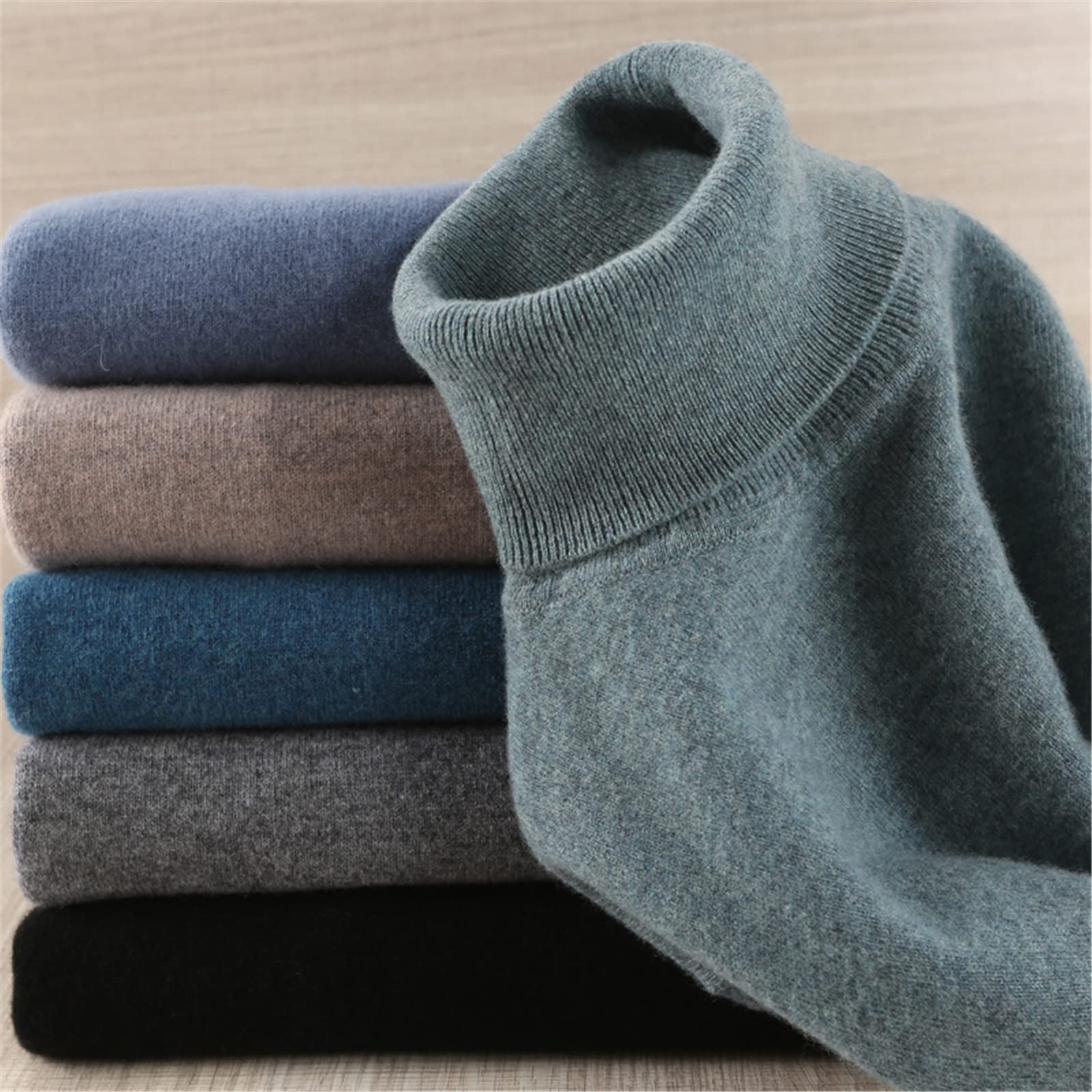 Vogrtcc Suéter de los hombres Suéter de punto de lana Jersey de invierno Cuello alto grueso Tops básicos, como en la imagen3, L