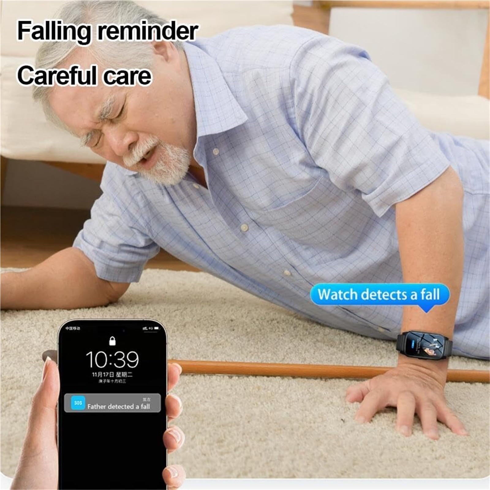 Mothdust Smartwatch Rilevamento Cadute per Anziani GPS Tracker Chiamata Video HD Impermeabile Cardiofrequenzimetro Pressione Promemoria Farmaci per Demenza Alzheimer Genitori