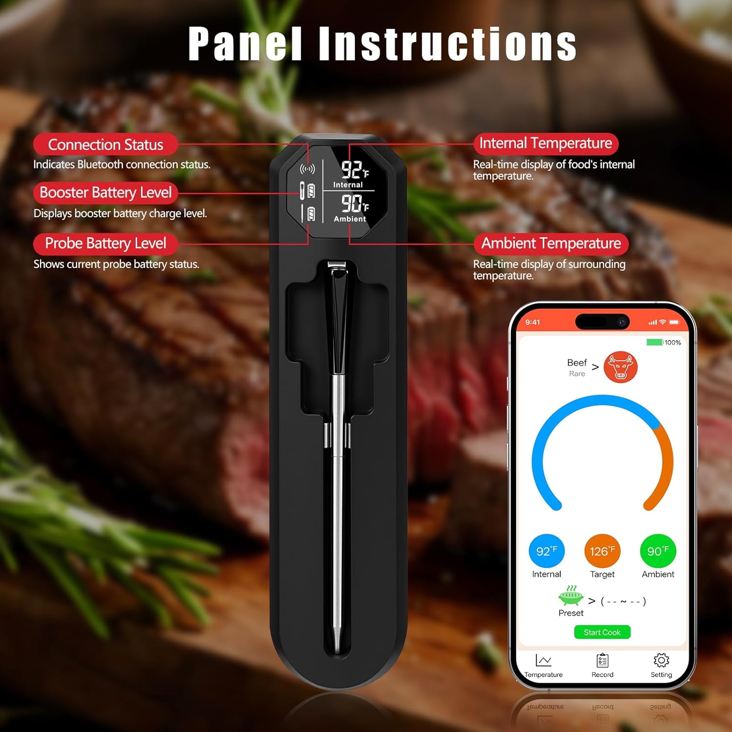 Panel instructions for the feifeaouy meat thermometer repeater