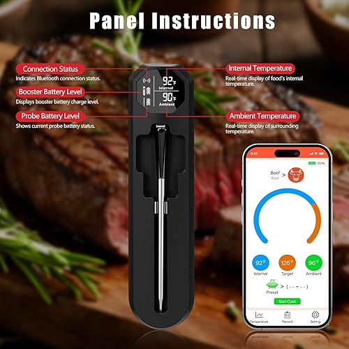 Miniatura 6 de Termómetro de carne  Termómetro inteligente Bluetooth para carne de 820 pies con alcance inalámbrico Bluetooth termómetro digital de alimentos con