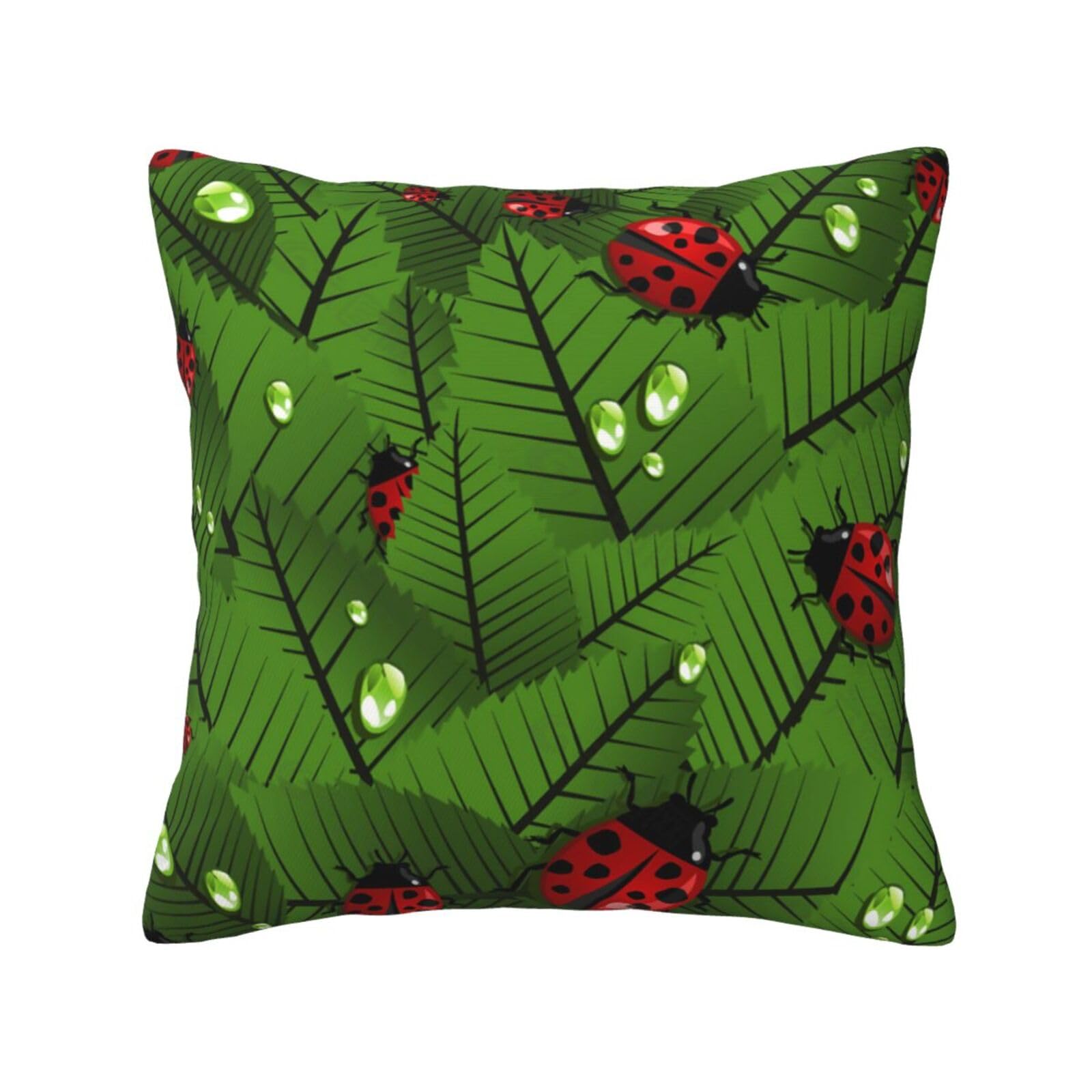FFSHKOWE Leaves and Ladybugs Decorative Throw Pillow Cover Double-Sided Printed Cushion Cover for Sofa Couch Bed Chair 30 x 30cm