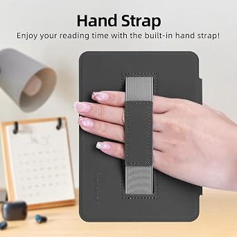 Case for 6 Kindle 2024/2022 Release (11 Generation), Light PU Leather Cover and Transparent Hard Back Shell with Hand Strap, Auto Sleep/Wake, Midnight Green