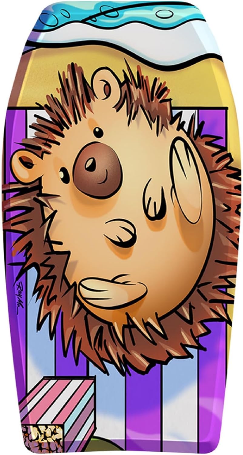 PMU 26 Inch Hedgehog Printed Bodyboard - Lightweight Wrist Leash Slick Bottom Body Board for Beach, Sea & Pool - Surfing Board for Kids, Teens & Adults Wave Conditions Pkg/1
