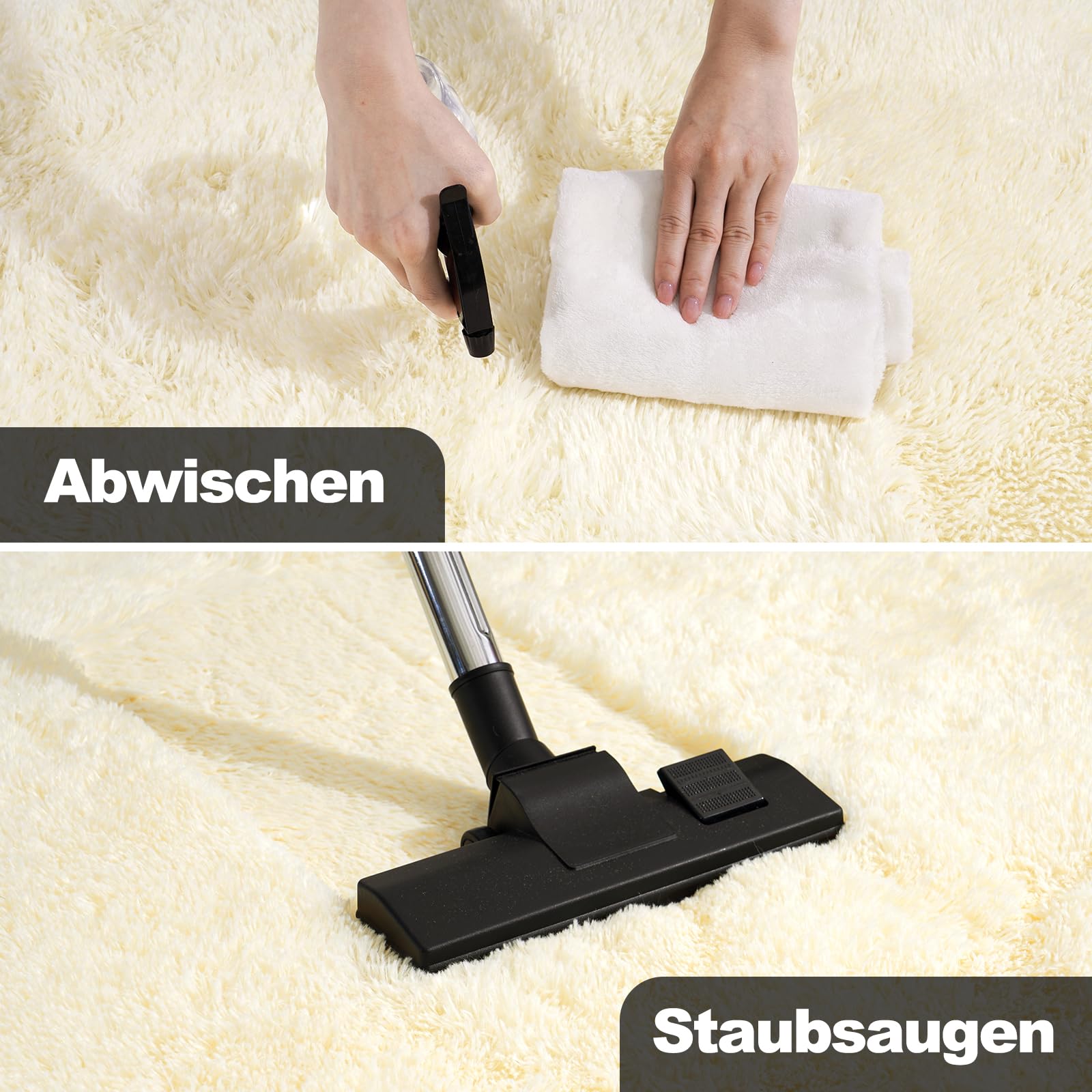 Hochflor Teppich 200x300 Beige, Shaggy Wohnzimmer Teppich Flauschig Langflor Kuschelteppich Wohnzimmerteppich High-Pile Carpet rutschfest, Extra Groß Teppiche für Schlafzimmer Kinderzimm