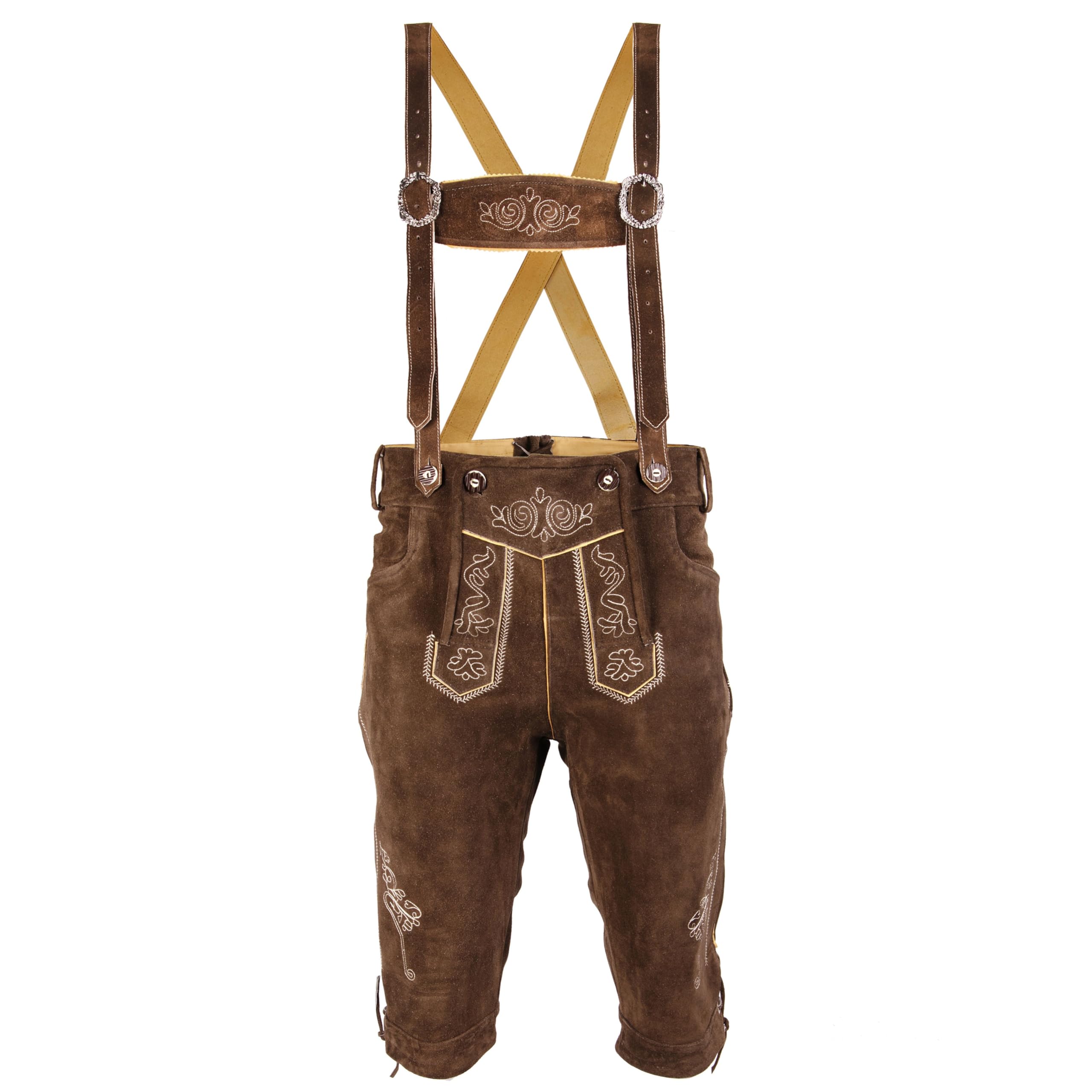Trachtenset Trachten Set Herren Trachtenlederhose+Hosenträger +Trachtenhemd+Schuhe+Socken 5 Teiliges Bayerische Trachten Set, Echtleder,Hochwertiges Trachtenset für Oktoberfest Gr.46-62