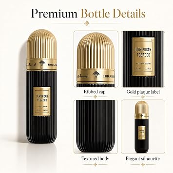 Luxury 100ml Extrait de Parfum, Warm Tobacco Inspired Fragrance with Woody Aromatic Notes, Elegant Gold Detail Bottle for Everyday Wear, Evenings and Special Events (Dominican)