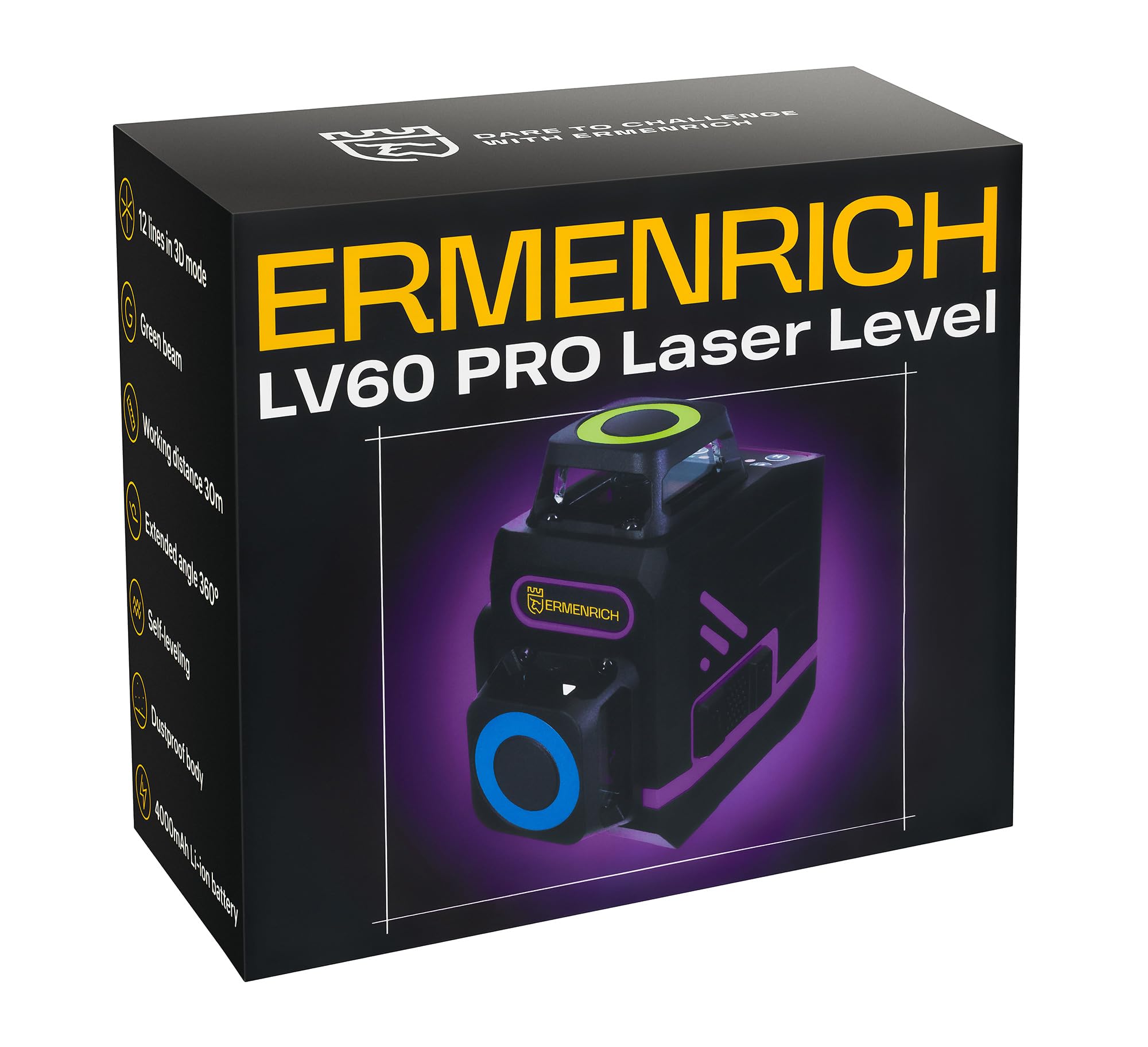 PRO LV60 Livella Laser Autolivellante 12 Linee 3x360° Laser Verde | con Telecomando Base Treppiede Supporto Magnetico e Rotante Batteria Ricaricabile IP54 Impermeabile Piastra Target Borsa