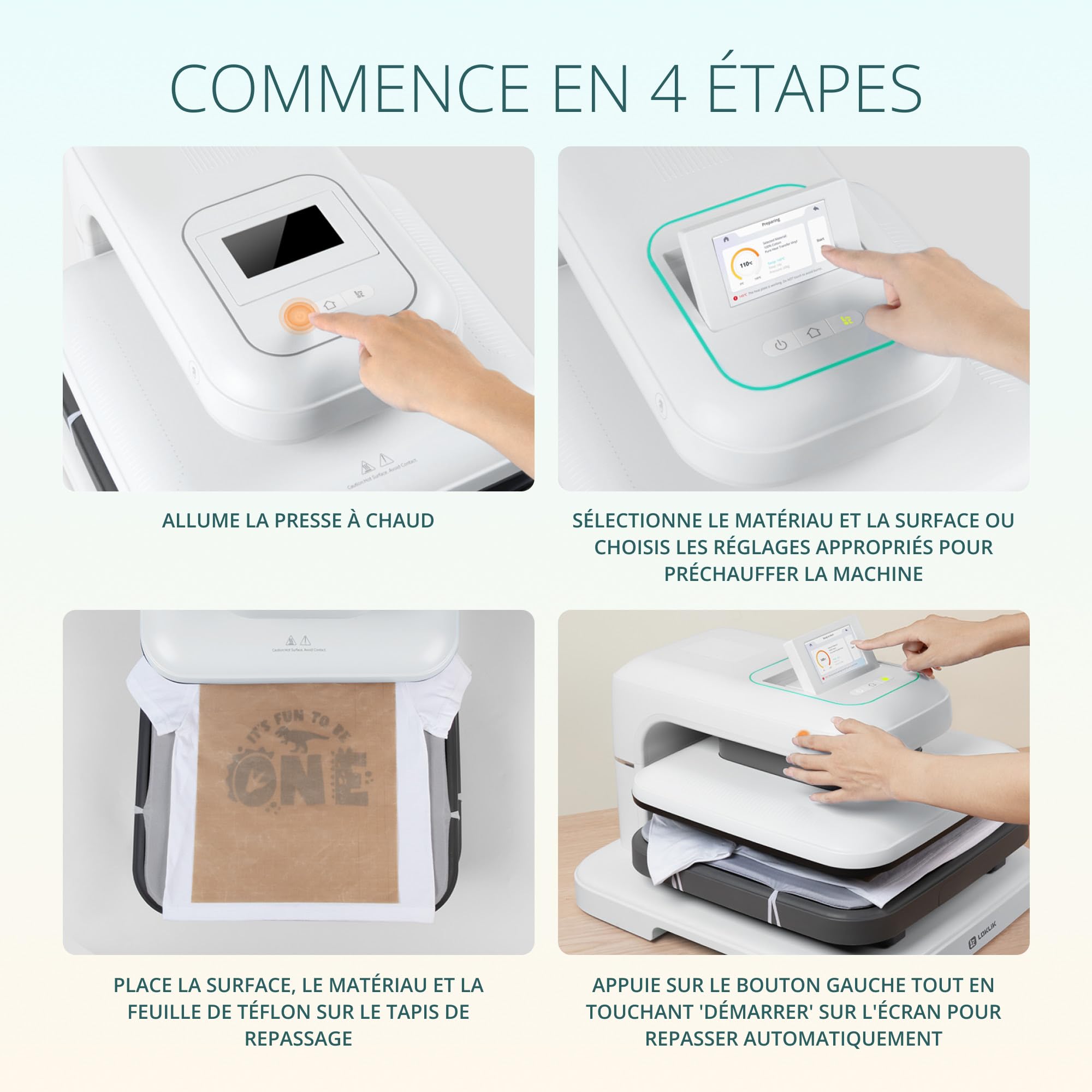 LOKLiK ImPress Auto Heat Press 2 - Presse à transfert automatique pour personnaliser des t-shirts, pulls, couvertures, serviettes, sacs et autres textiles - imprimante DTF - Sublimation (Blanche)