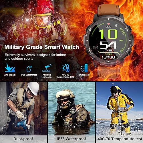 Miniatura 5 de Basznrty Reloj inteligente para hombre Fitness (llamadarespuesta de llamada) Bluetooth Militar Smartwatch para teléfonos Android iPhone impermeable