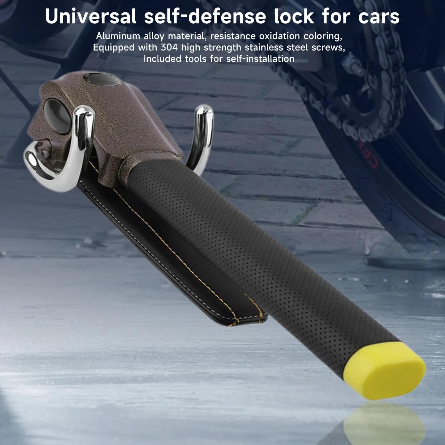 Bloqueo Volante Coche Cerradura de dirección aleación aluminio, seguridad antirrobo con alarma bocina, 3 teclas únicas, interruptor ventana emergencia, cerradura coche