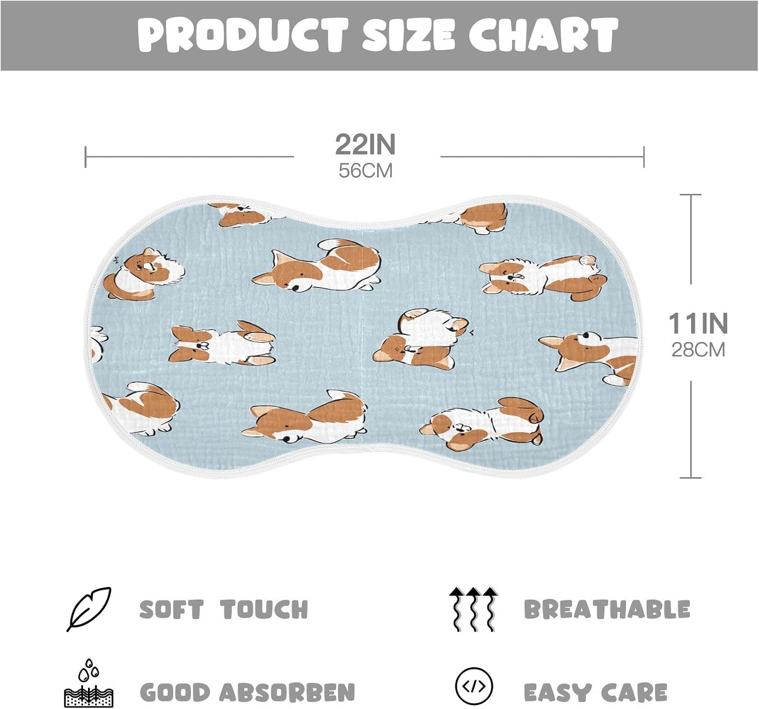Beautiful Dog Blue Art Pattern Baby Burp Cloths -4Pcs Soft Absorbent Muslin Washcloths Bibs Face Towel for Newborn Boys Girls 22 x 11 Inch