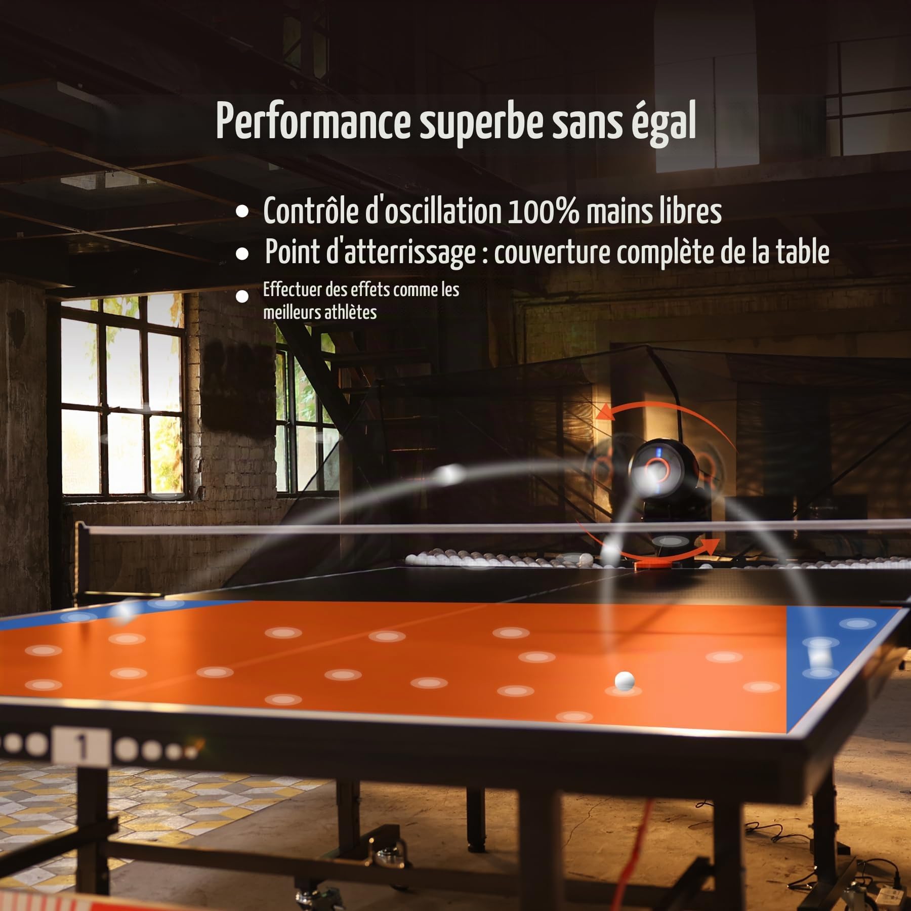 PONGBOT Robot de tennis de table avec filet, machine automatique de ping-pong, contrôle E-Pad/App, 396 trajectoires de balle pré-enregistrées, perceuses programmables