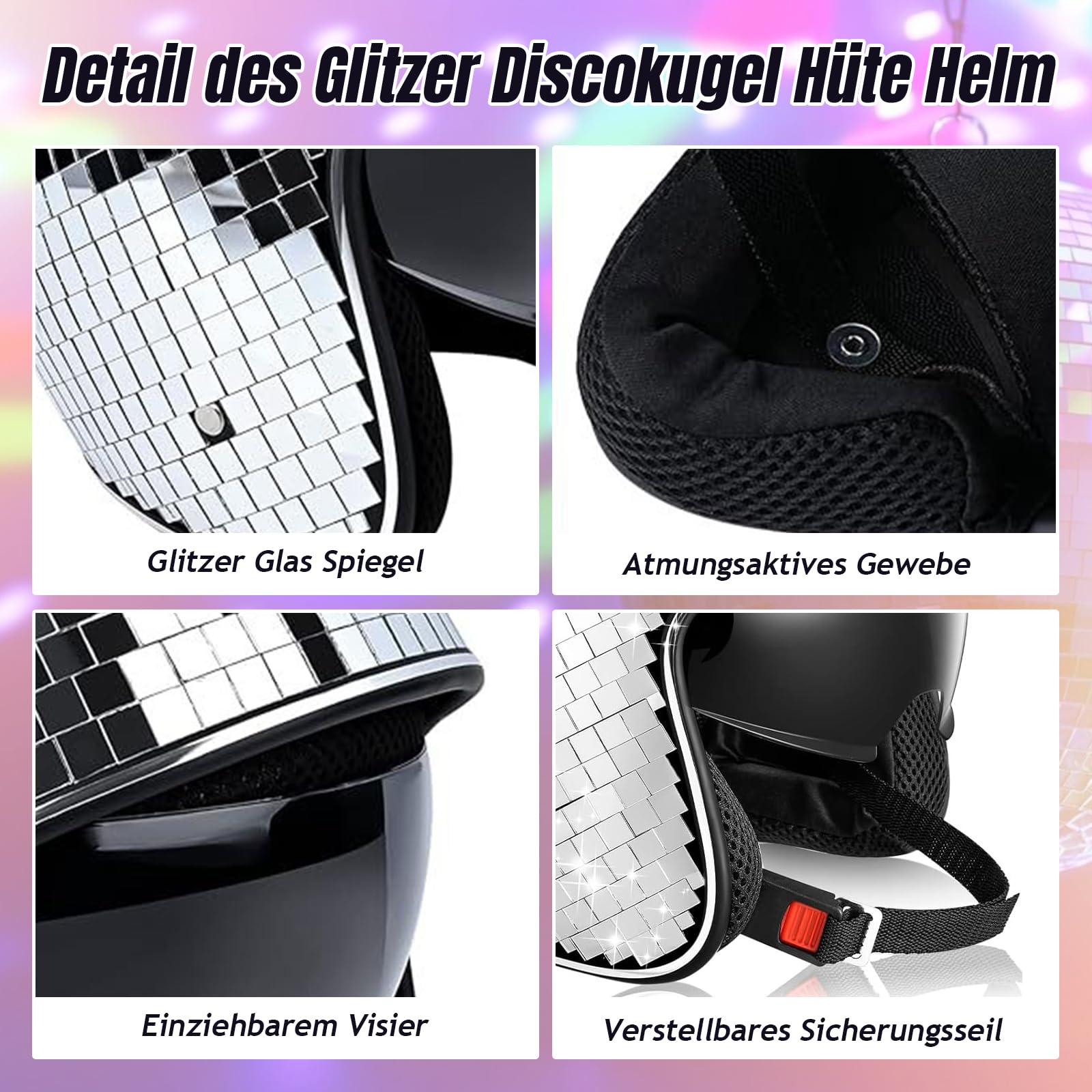 Kula dyskotekowa, kapelusze, ozdobne, kaski, brokatowe, szklane, kula dyskotekowa, kapelusz, dla kobiet i mężczyzn, do klubu, na scenę, do baru, na imprezę, wesele, do tańca, z chowanym