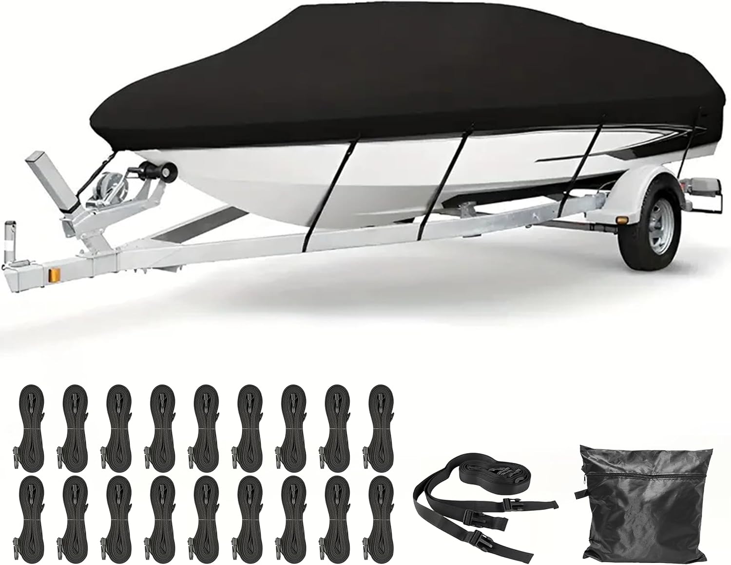 600D Waterproof Boat Cover: Heavy Duty Oxford Canvas Trailerable Boat Cover with Storage Bag - Fits 16' to 19' ft Bass/V-Hull/Tri-Hull/Fish & Ski/Runabout Bowrider Boats