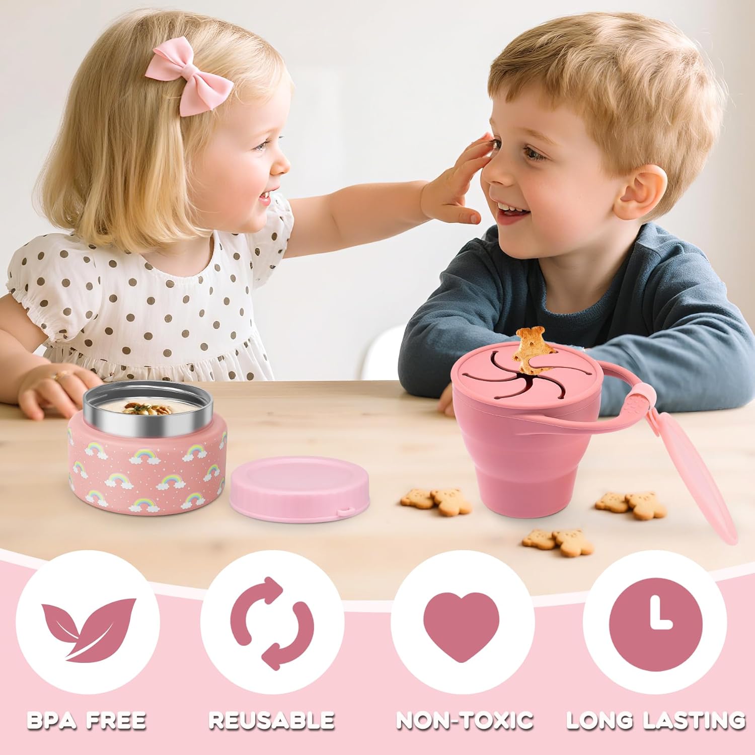 10oz Soup Thermo for Hot Food Silicone Snack Cup Set for Kids Lunch Thermo Leak-Proof Vacuum Stainless Steel Wide Mouth Food Jar for School Travel - Image 6