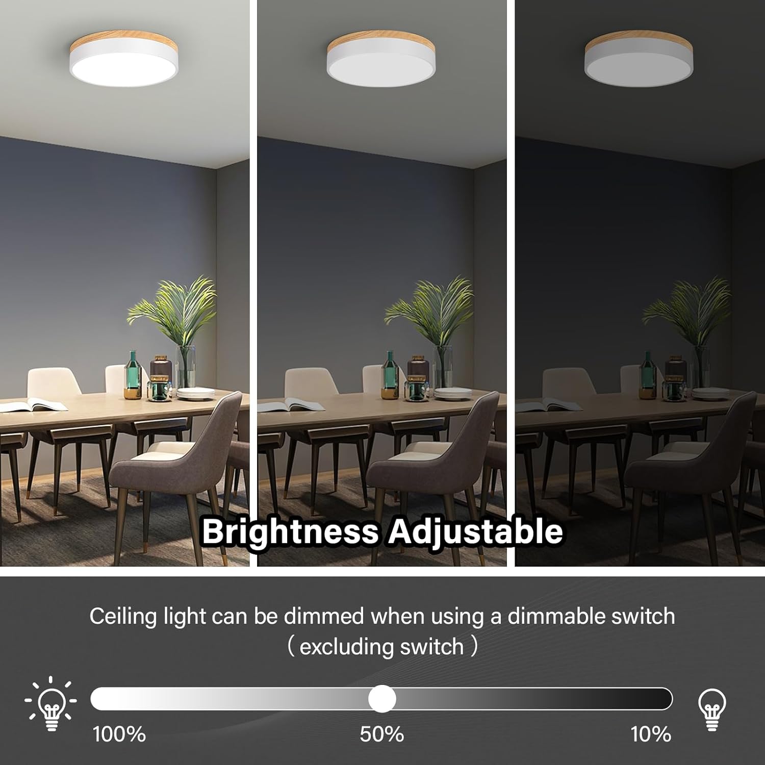 Modern LED Ceiling Light, Dimmable Wood Flush Mount Ceiling Lighting Fixture, 5CCT Round Wood Close to Ceiling Lamp for Kitchen Hallway Bathroom Office Laundry Room Entryway Nursery(White& 11.81 in)