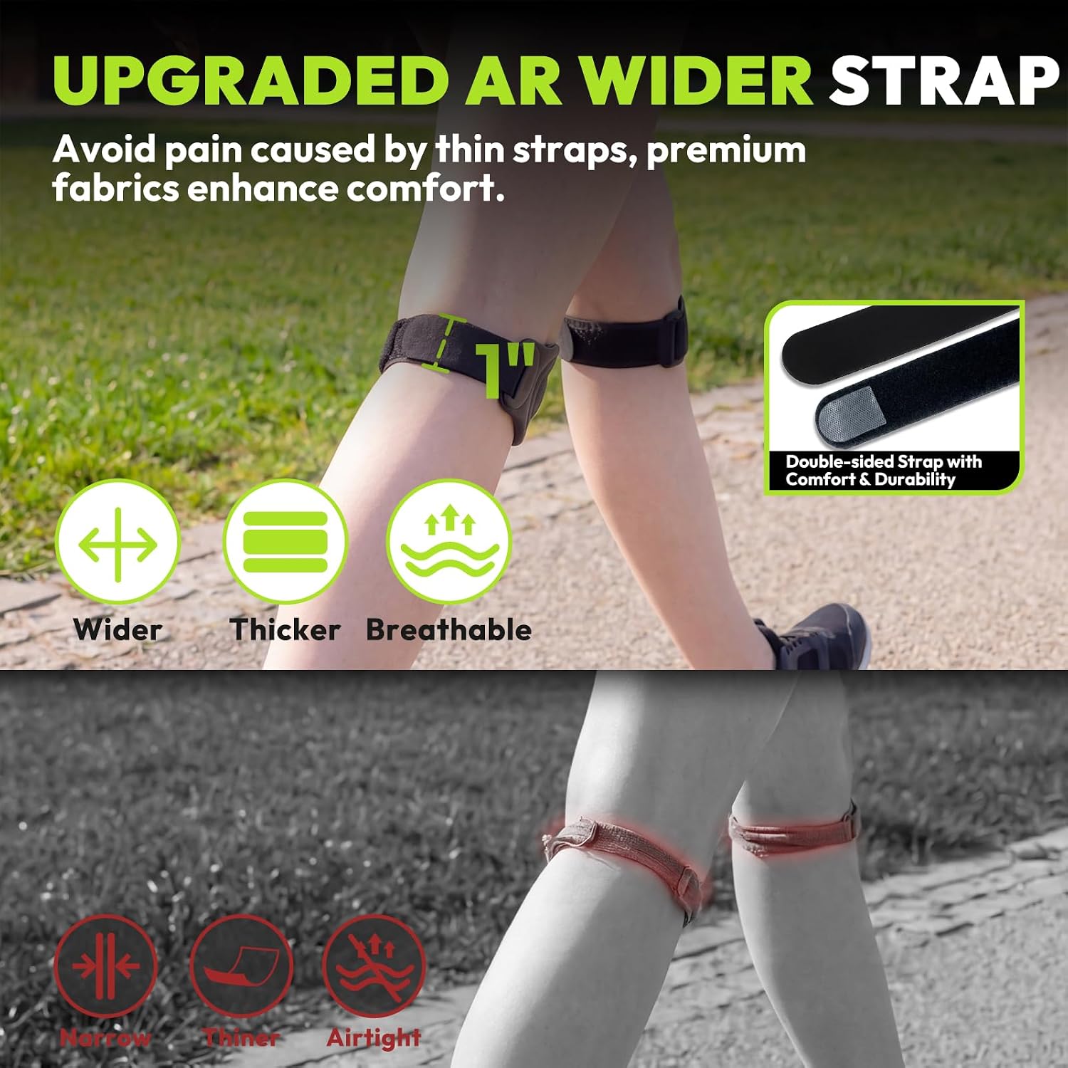 HANDBODE Patellar Tendon Support Strap, Silicone Knee Brace for men women, Adjustable Patella Band Support Pain Relief, Fit Hiking, Running, Basketball, Jumpers Knee, Osgood Schlatter, 2 Pack