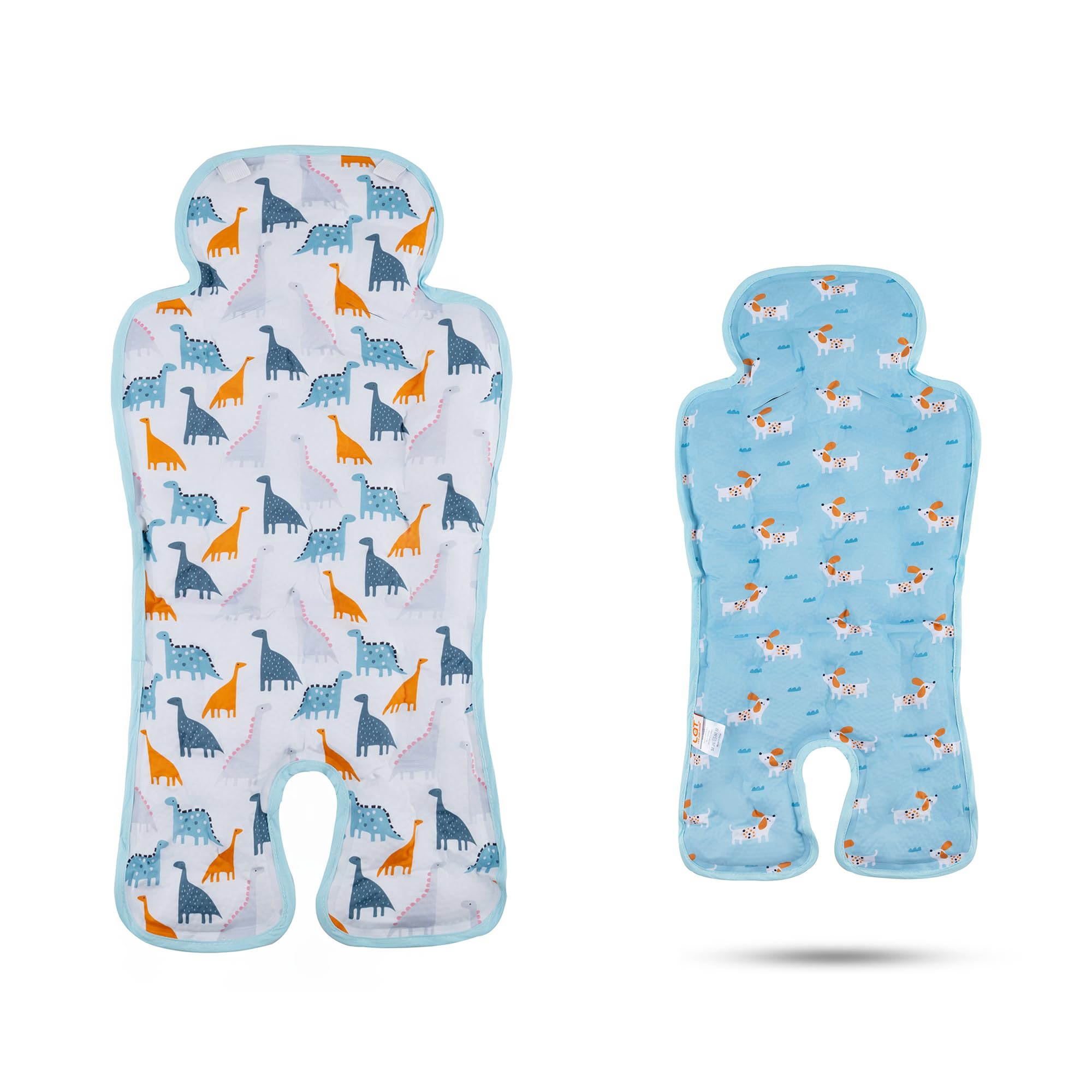 LAT Sommer Sitzauflage für Kinderwagen, Reversible Sommer Sitzeinlage für Kinderwagen, Sommer Sitzauflage für Buggys Kinderwagen Babyschale (Dinosaurier+Hund)