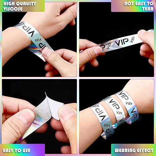 Miniatura 3 de 1200 pulseras VIP de plástico para eventos, pulseras plateadas con purpurina para fiestas de disfraces, pulseras impermeables, bandas de brazo para