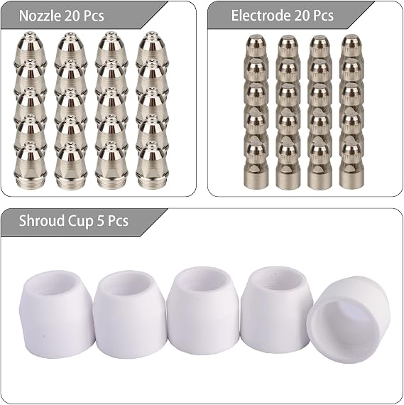 P80 Plasma Cutter Nozzle Electrodes Consumables 1.1 Tip 40Amp 45pcs Kit