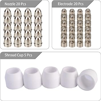 P80 Plasma Cutter Nozzle Electrodes Consumables 1.1 Tip 40Amp 45pcs Kit