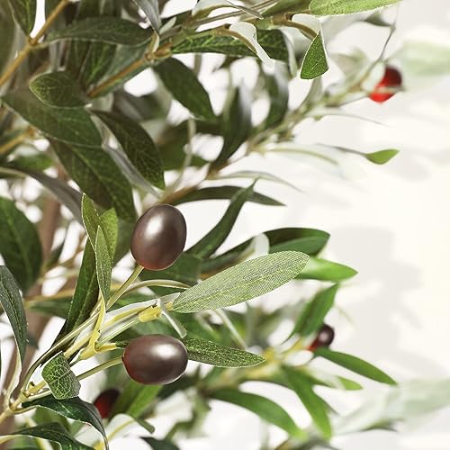 Miniatura 3 de LYERSE Árbol de olivo artificial, árbol de seda de olivo falso en maceta de 8 pies con maceta, plantas de casa artificiales grandes para decoración