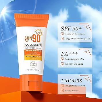 Collagen Sunscreen SPF 90 PA+++,Ultra High Protection Sunblock Against UVA/UVB,Factor 90 Sun Cream Face Moisturiser,Ultra Light UV Protetion Face Sunscreen,Sunscreen Fa/ce,Factor 90 Sun Cream