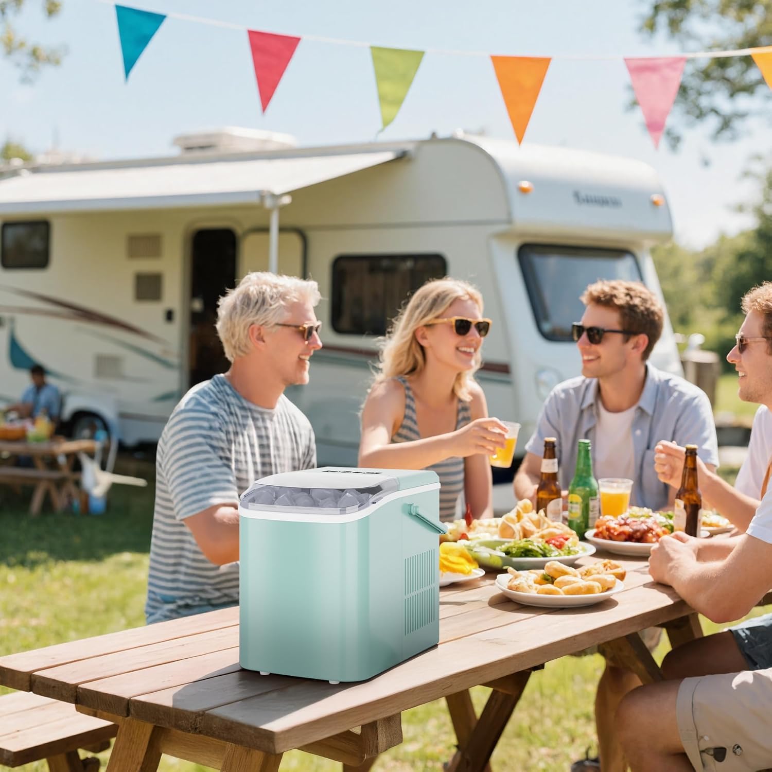 DUMOS Countertop Ice Maker with Handle, 26lbs/24H Portable Ice Machine, 9 Bullet Cubes Ready in 6 Mins, Self-Cleaning, Quiet Compact for Home, Kitchen, RV, Camping, Green - Image 8