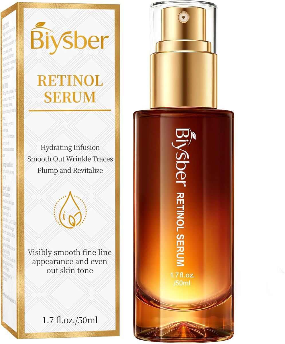 BIYSBER Retinol Collagen Serum for Face: Anti Aging &amp;Anti Wrinkle Repair Peptide Serum with Hyaluronic Acid to Boost Hydration- Day/Night Facial Firming Neck Plump Skin Care for Women/Men(1.70 Fl Oz)