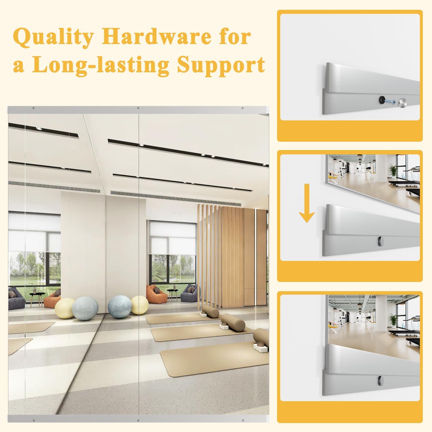 Home Gym Mirror, 57''X24''-2PCS Large Yoga Mirror, Frameless Full Length Mirrors for Fitness, Tempered Glass, Wall Mounted for Dance Studio, Garage