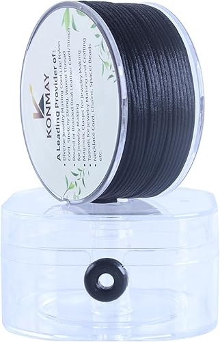 Vista 88 de KONMAY Cuerda de nailon negro de 0.024 in con estuche para pulseras, cordón de satén de nailon trenzado de 190 yardas para fabricación de joyas