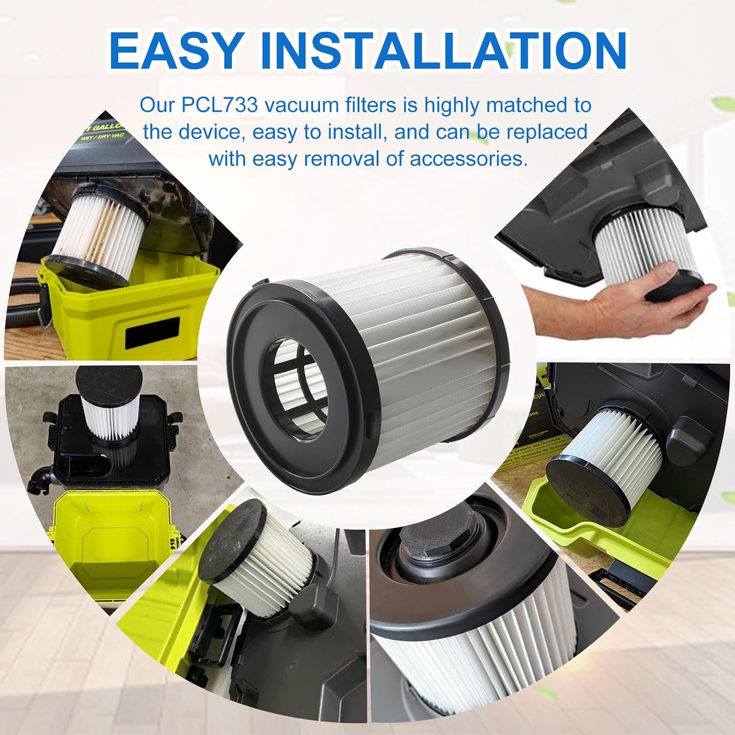 A32VC05 Washable Wet/Dry HEPA Vacuum Filter for Ryobi 18V ONE+ 3 Gal. Vacuum Cleaners P3240 PCL733 PCL734, Compare to Part # A32VC05 A32RF08, Compatible with Hoover AH46100 (2 Pcs)