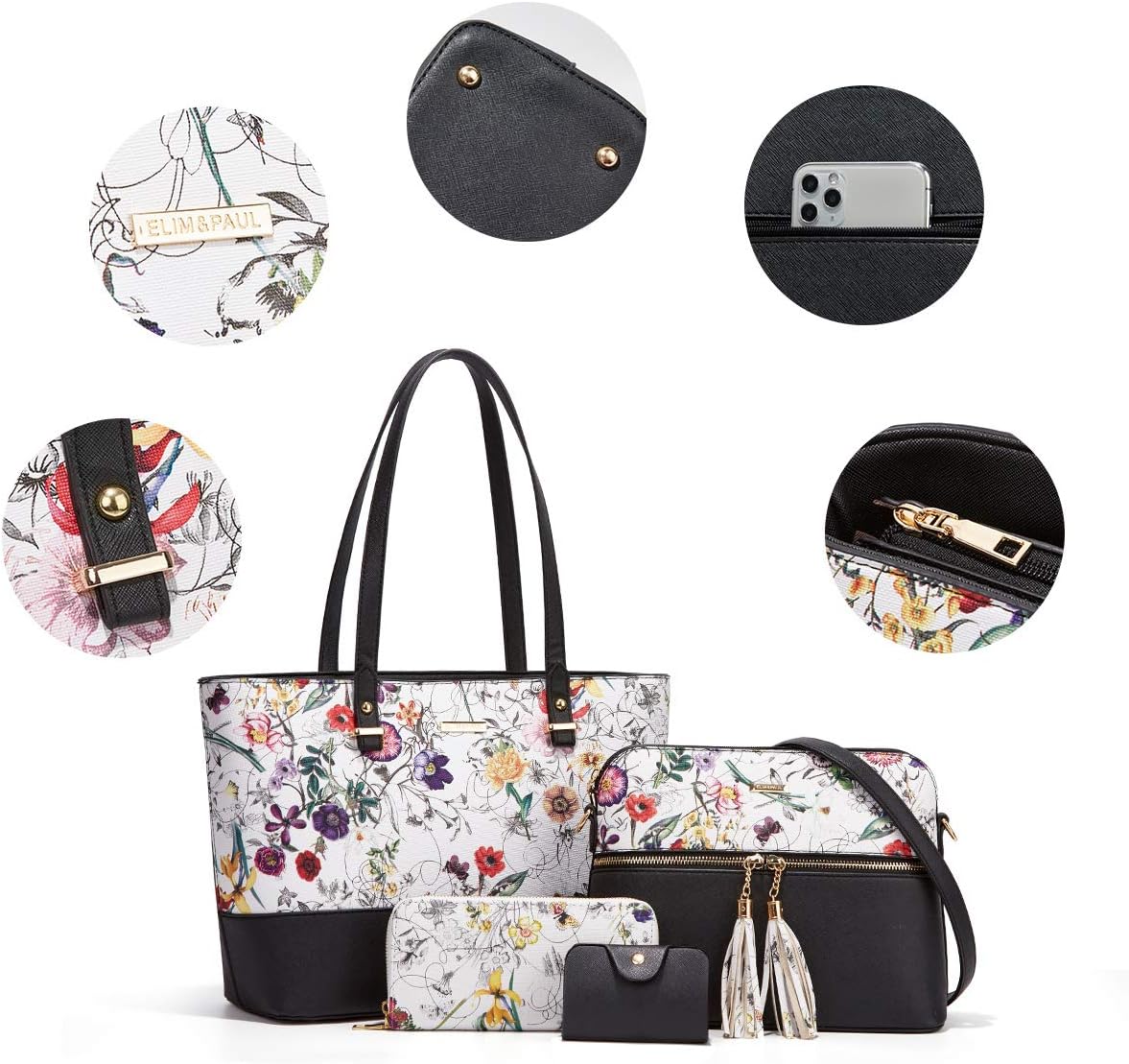 Women Fashion Synthetic Leather Handbags Tote Bag Shoulder Bag Top Handle Satchel Purse Set 4pcs - Image 6