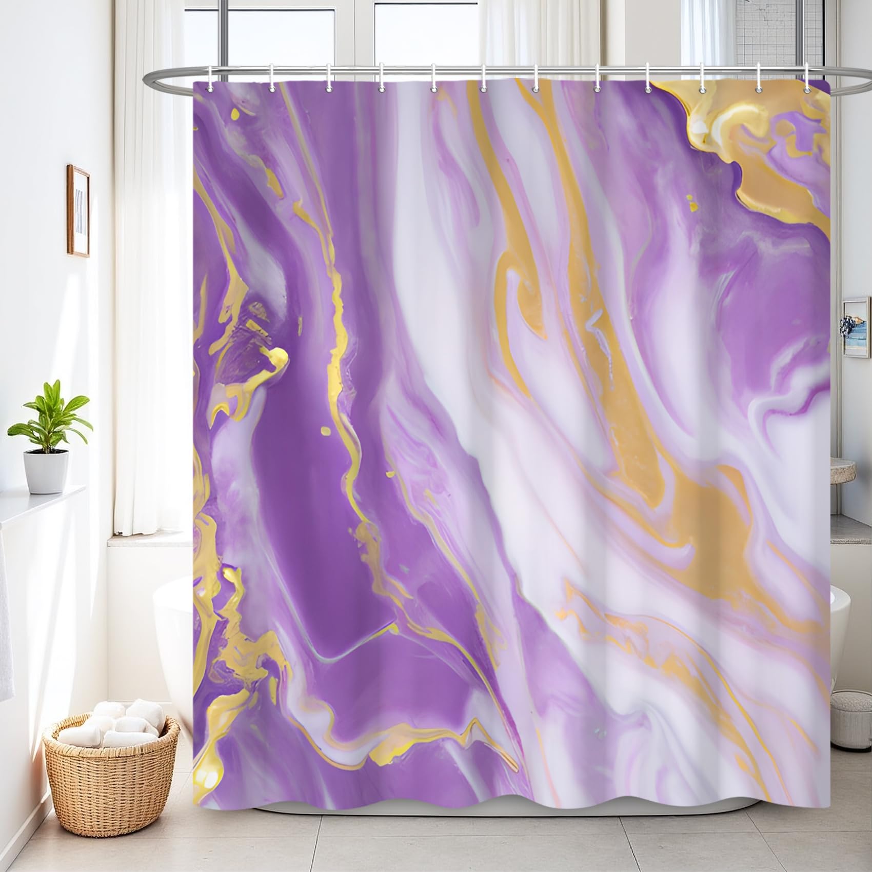 Rideau de douche violet marbre 183x213cm moderne abstrait en tissu lavable pour salle de bain