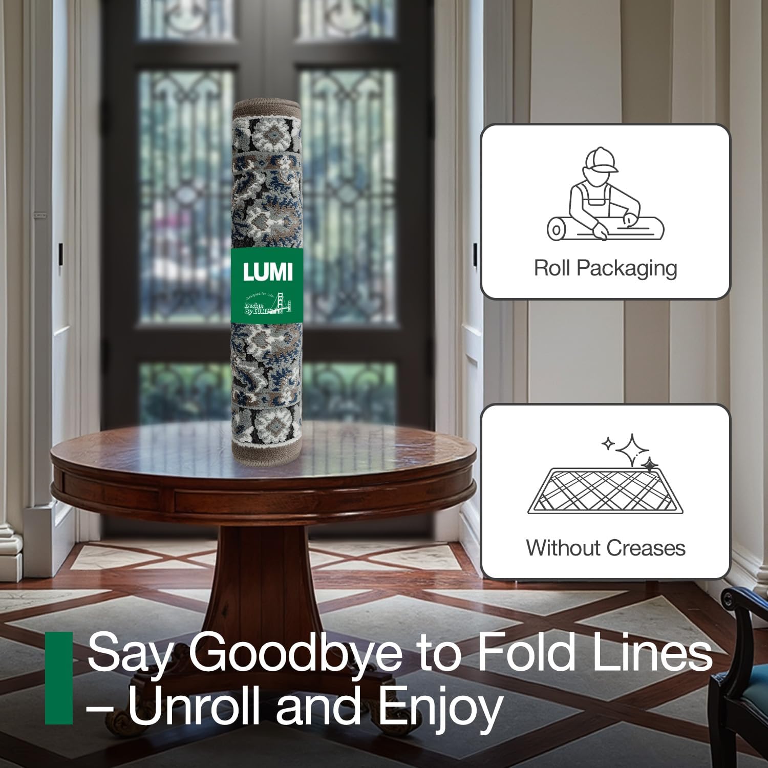 LUMI Indoor Door Mat for Entrance 20x32, Luxury Front Doormat with Non-Slip Latex Rubber Backing, Soft Washable Dirt Trapper, Flower Dance (Rolled Package) - Image 5