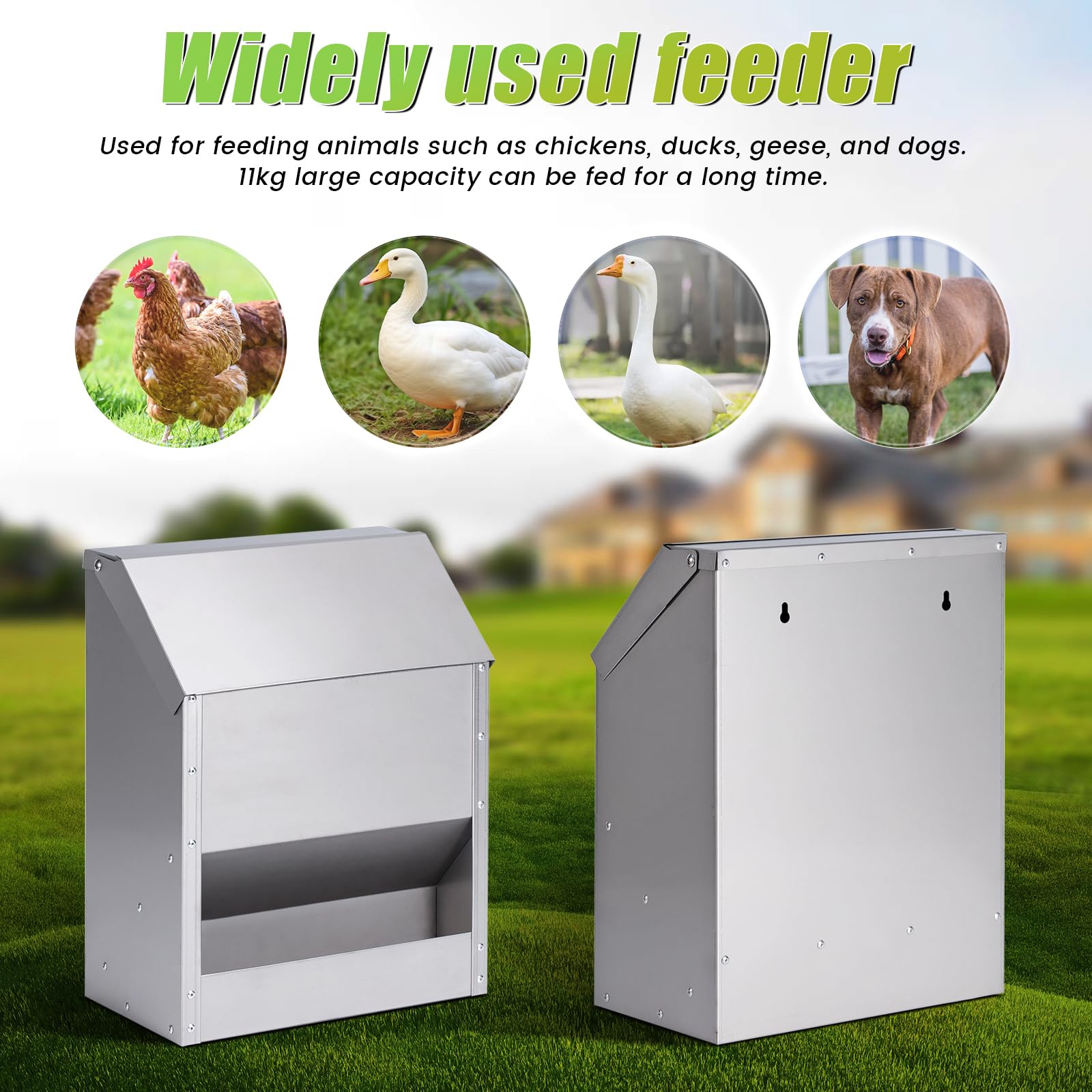 Comedero AutomáTico para Pollos, 10 Kg Comedero Colgante de Acero Inoxidable para Aves de Corral con Bebedero para Pollos, Sin Desperdicios, Comedero para Gallinero Exterior para Patos, Gansos