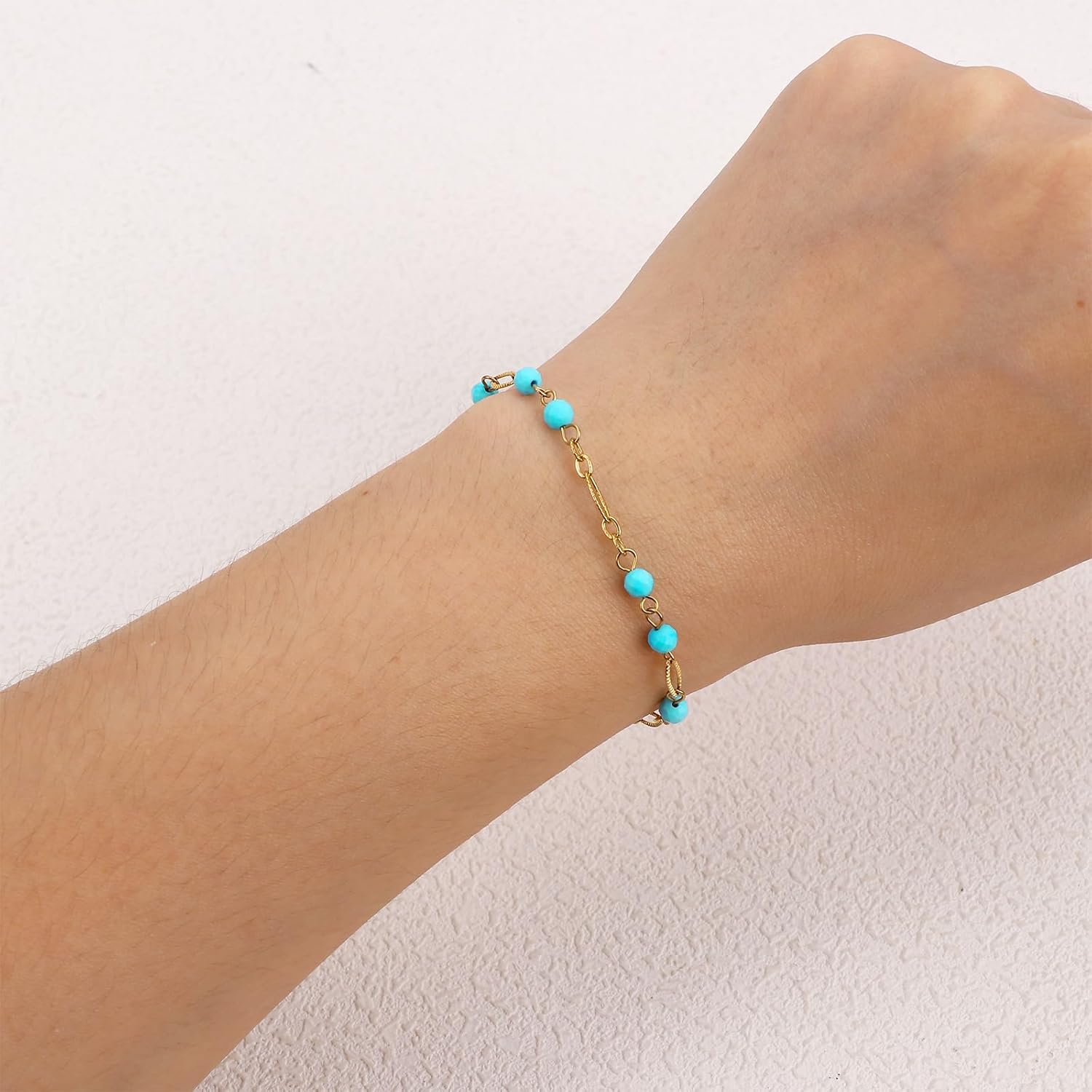 Handmade Natural Stone Stretch/Stackable Bracelet 18K Gold Plated Link Tennis Bracelet Braided Rope Jewelry Gift for Women - Image 2