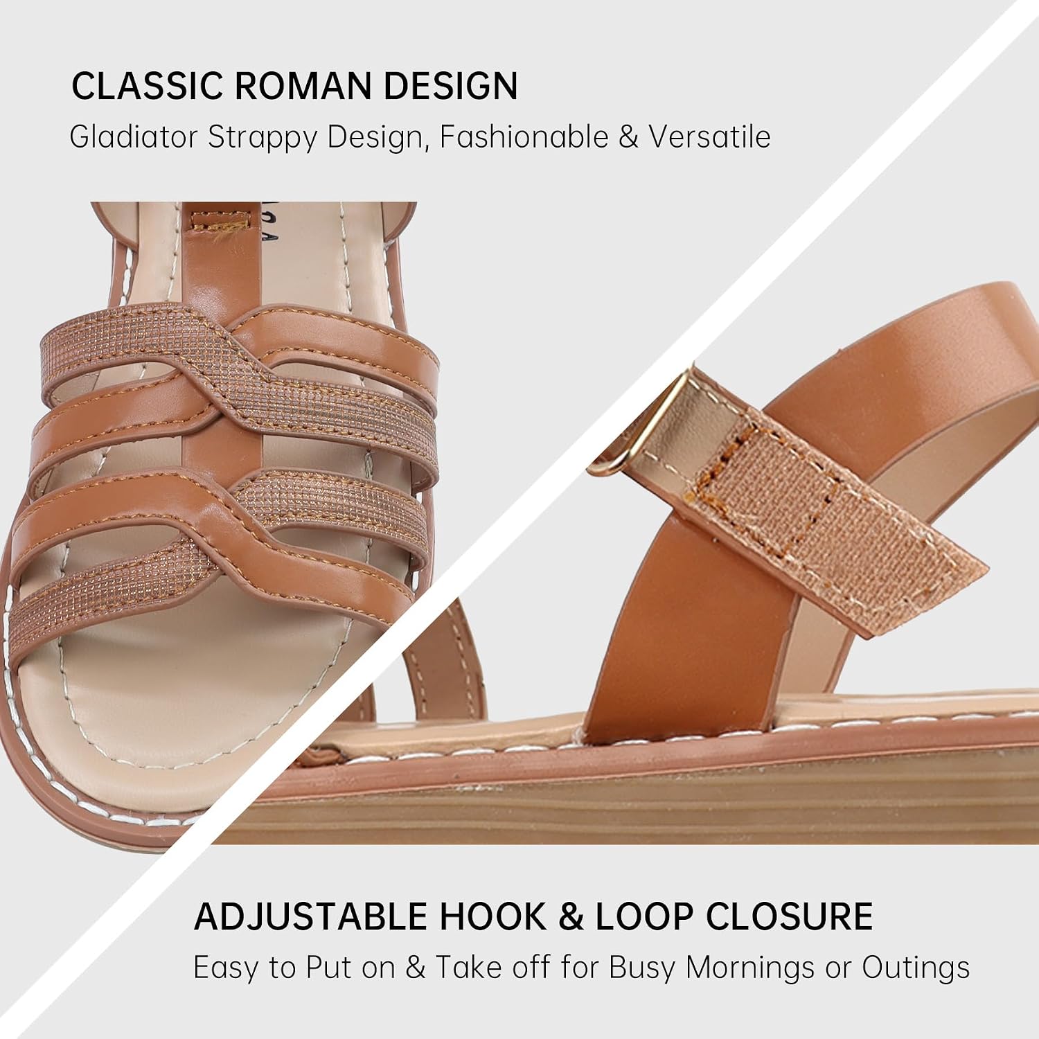 Girls Sandals Open Toe Summer Flat Shoes Gladiator Dress Sandals with Adjustable Strap for Toddler Little Kid/Big Kid