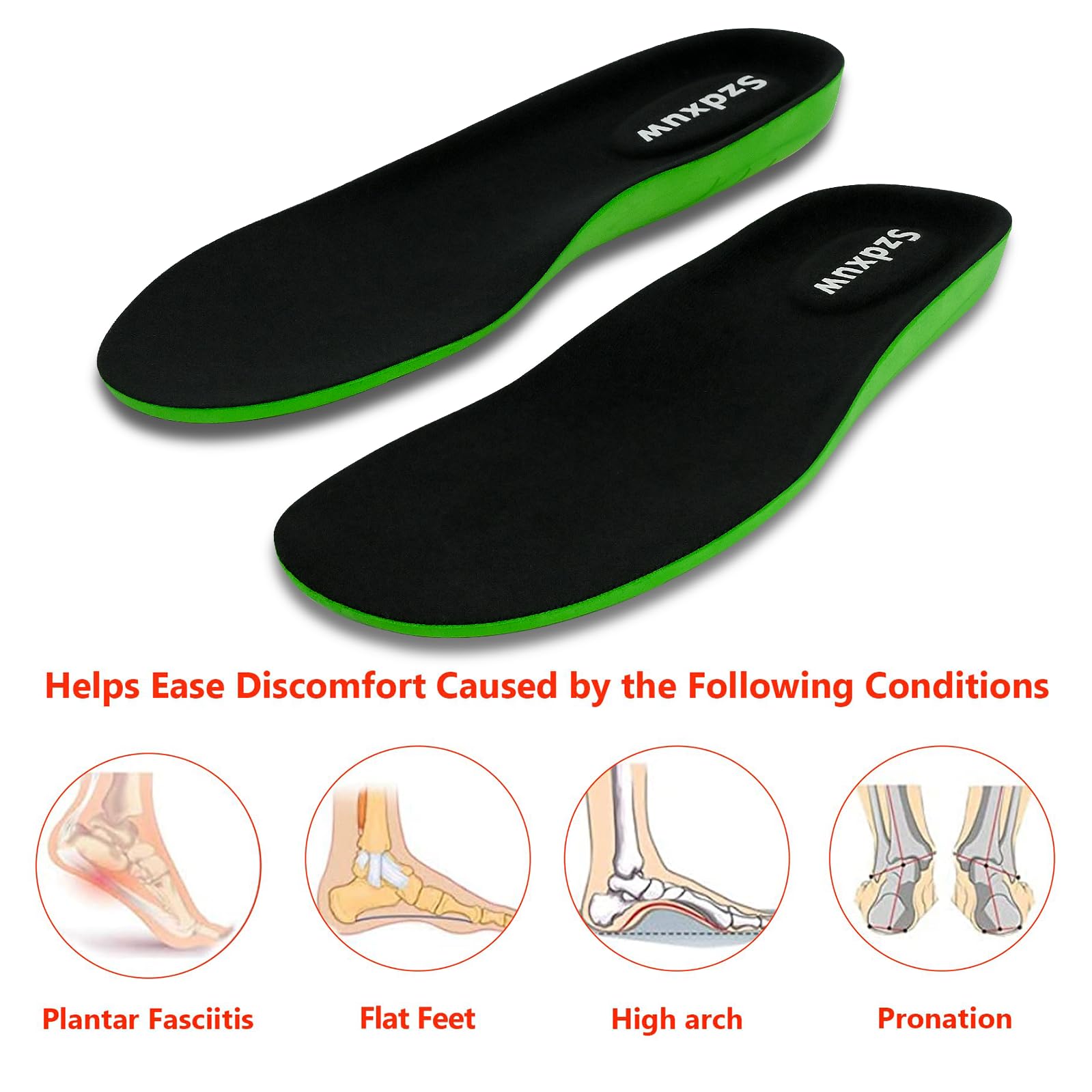 Szdxuw Solette in Memory Foam Donna Uomo - Solette Comfort per Arco Plantare, Fascite Plantare, Inserti Per Scarpe Da Ginnastica, Lavoro, Sportive E Stivali, Nero Extra grande