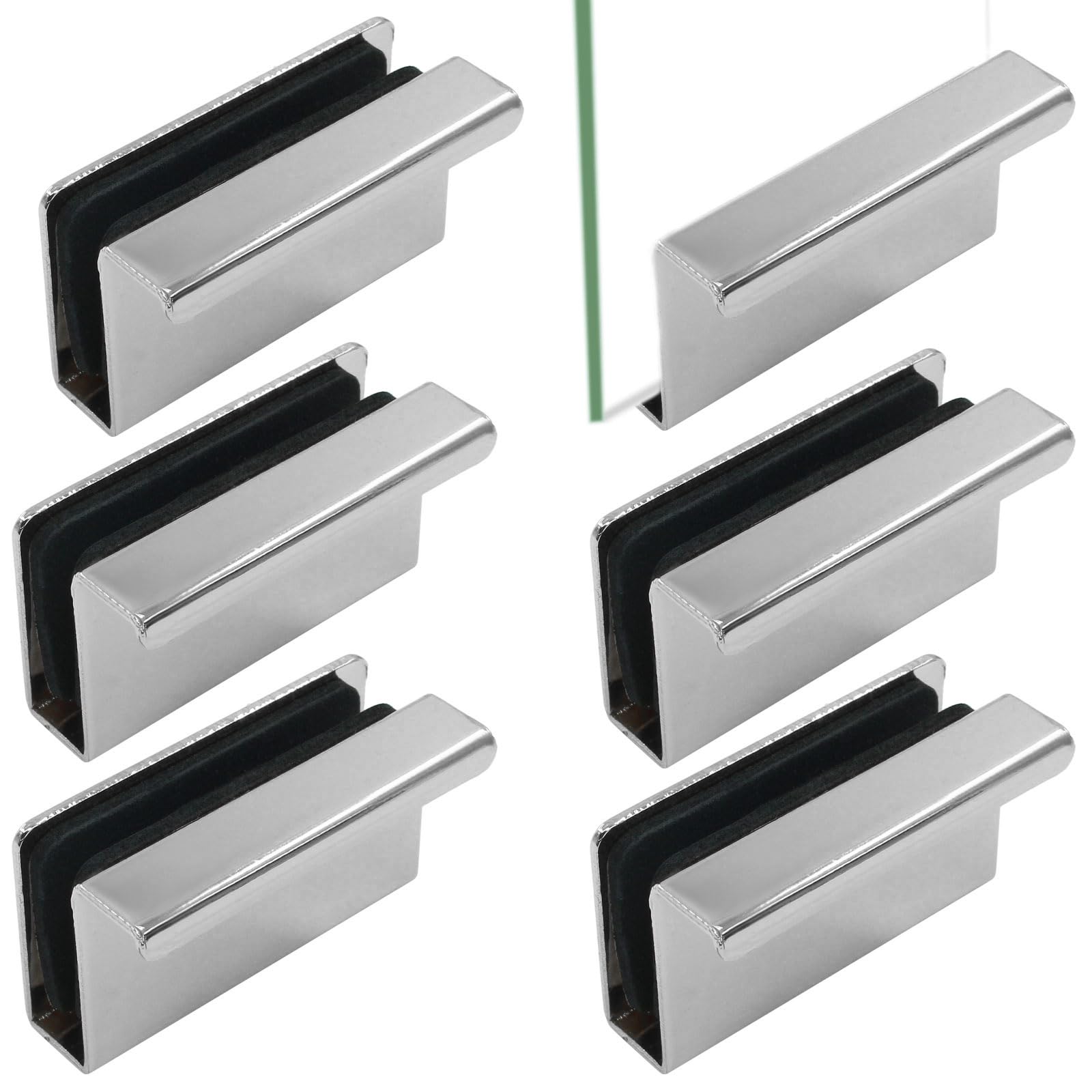 Unlorspy 6Pcs Glass Finger Edge Pull 1.6 inch Steel Glass Clip Handle Rectangular Cabinet Door Window Display Handle Clips for Kitchen Bathroom Cabinet Door (Silver)