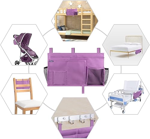 Miniatura 25 de Surblue - Organizador de cama colgante para mesita de noche, bolsa de almacenamiento, bolsillo para literas y camas de hospital, dormitorios Z-Zebra